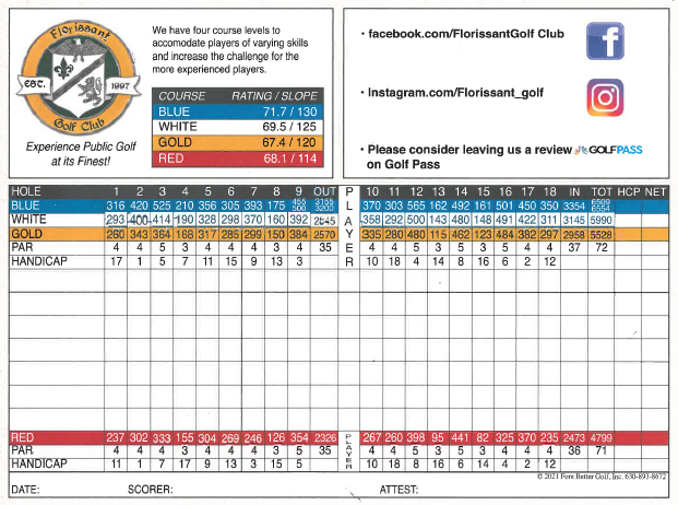 Scorecard - Florissant Golf Club