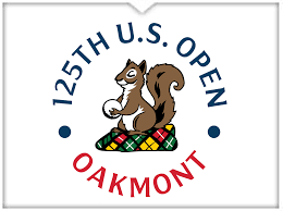 125th U.S. Open Oakmont logo featuring a squirrel holding a golf ball on a tartan patch.